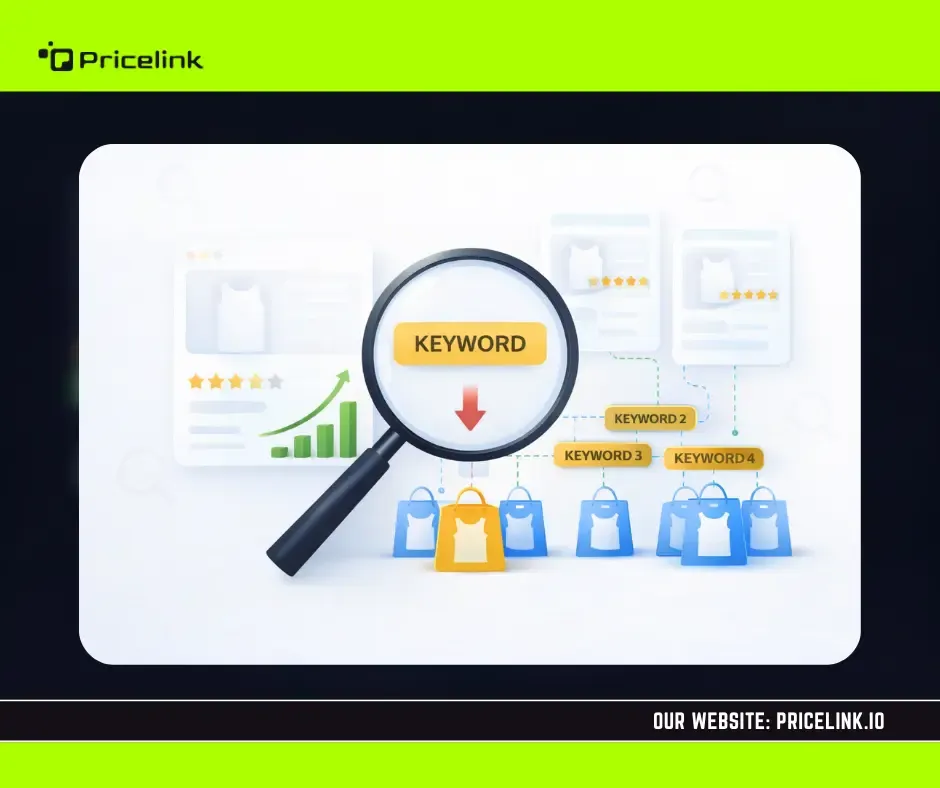 Illustration showing why single-keyword targeting fails on Walmart, with one isolated product losing visibility compared to clustered keyword connections supporting broader search reach