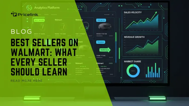Feature image showing Walmart best sellers dashboard with glowing trending tags and analytics charts
