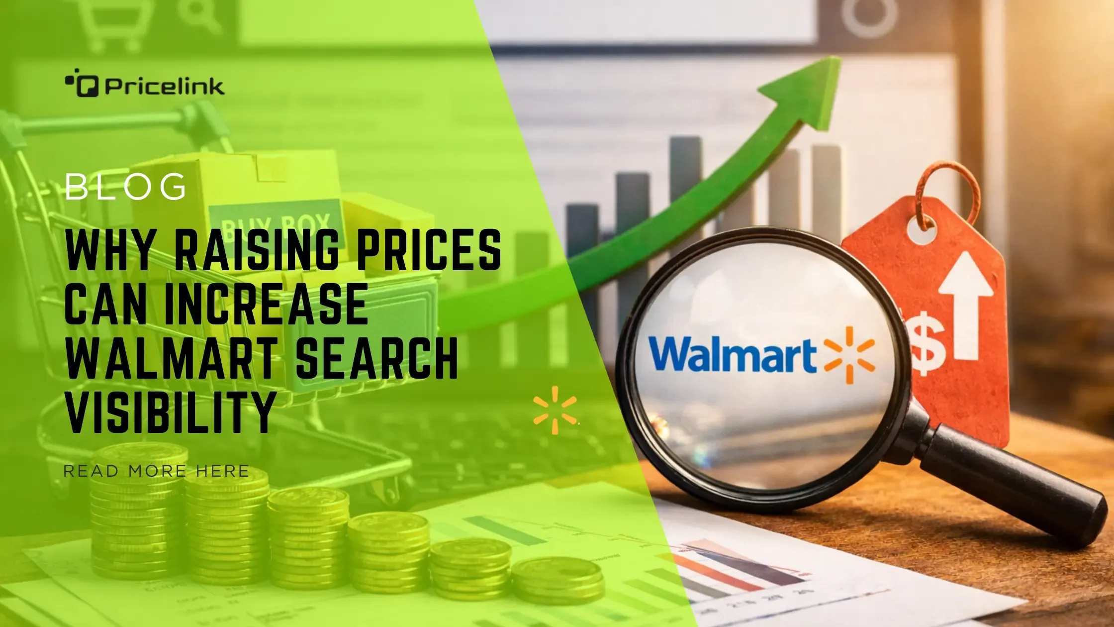 Visual showing how Walmart pricing and ranking interact using rising steps, dollar symbols, and strategic growth indicators.