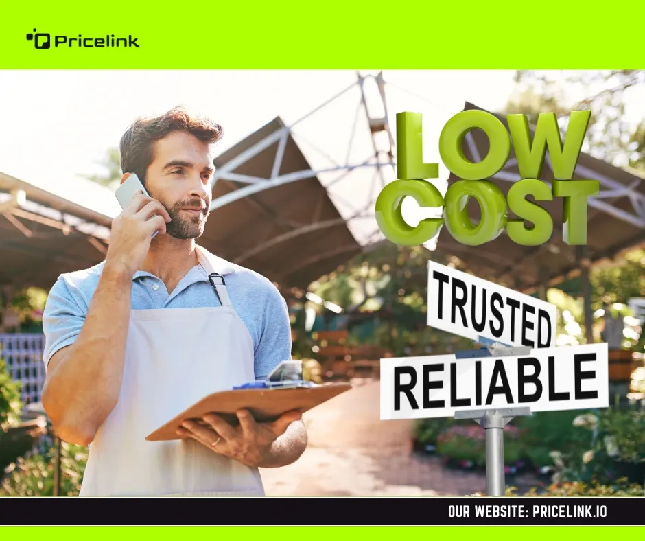 Man on phone with the words “low cost,” “reliable,” and “trusted” beside him, illustrating Walmart Profit Margin as an Online Seller